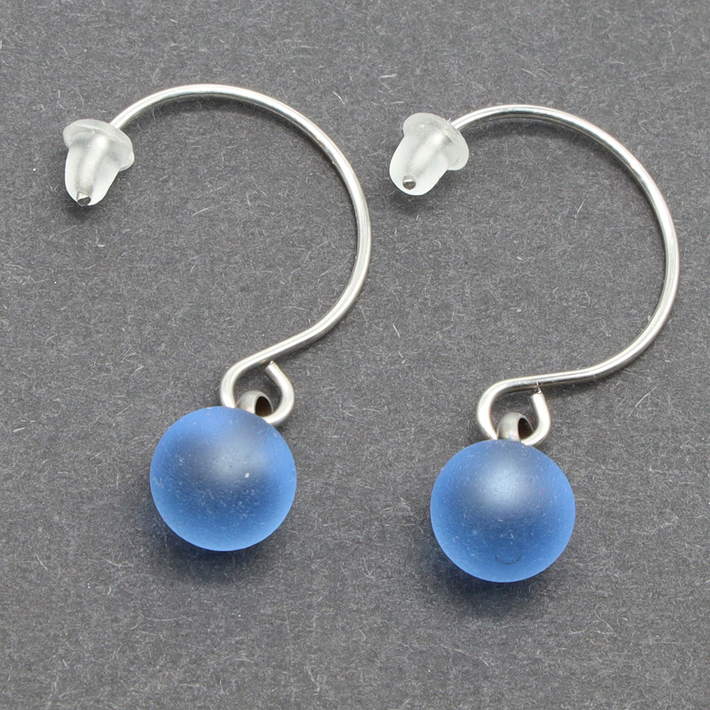 Frosted Mid Blue Glass Hook Earrings