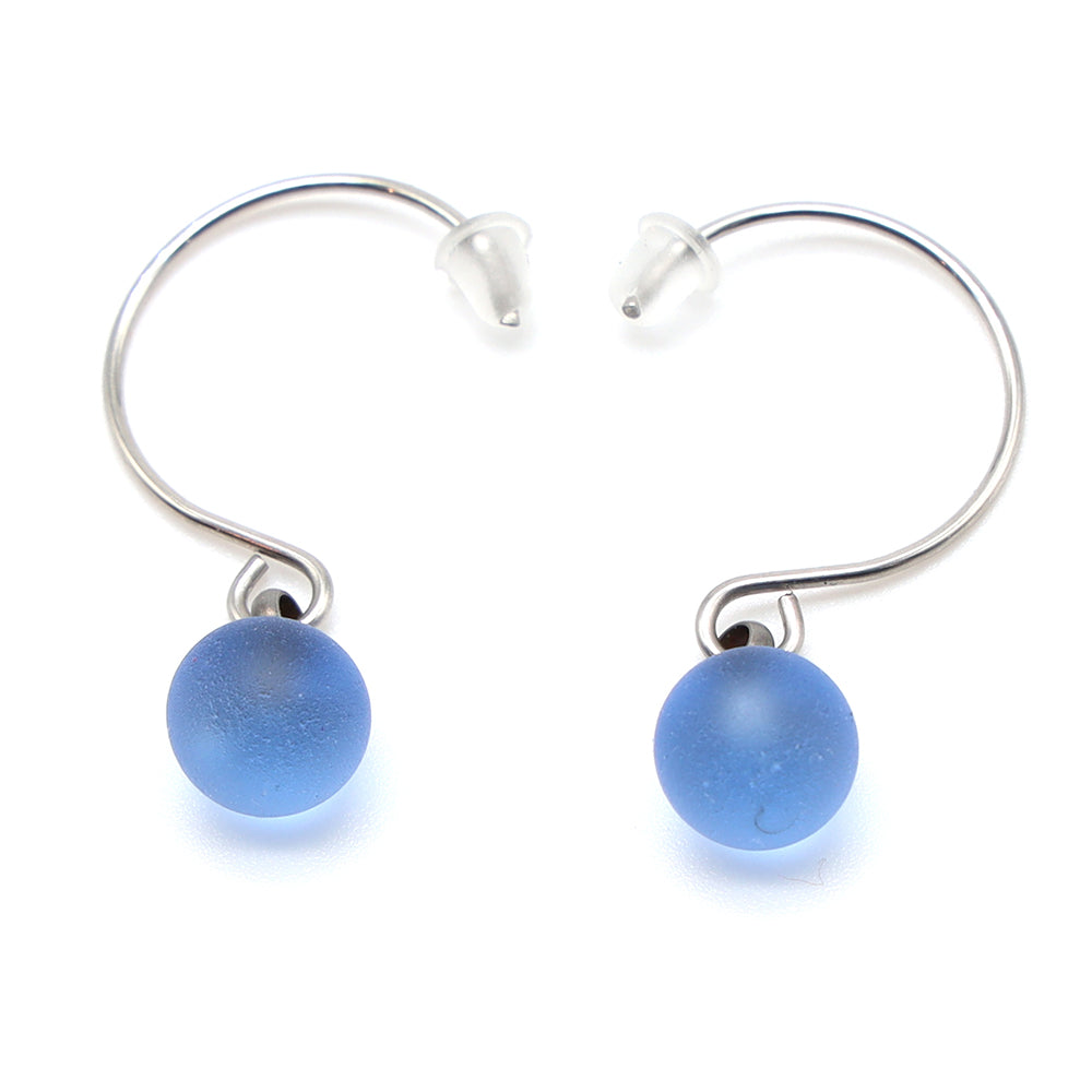 Frosted Mid Blue Glass Hook Earrings