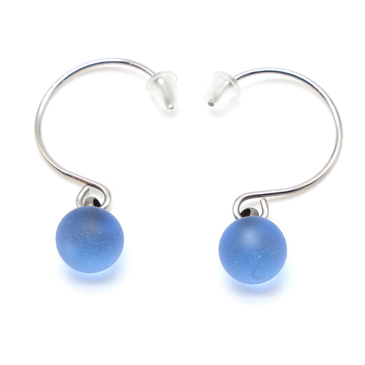 Frosted Mid Blue Glass Hook Earrings