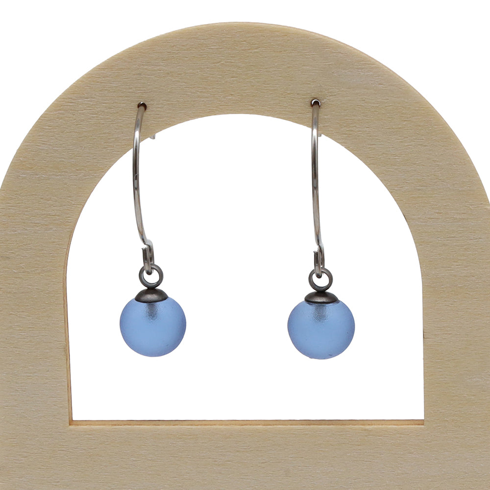 Frosted Mid Blue Glass Hook Earrings