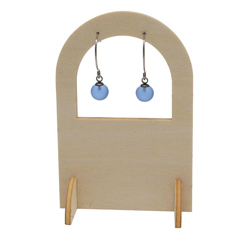 Frosted Mid Blue Glass Hook Earrings