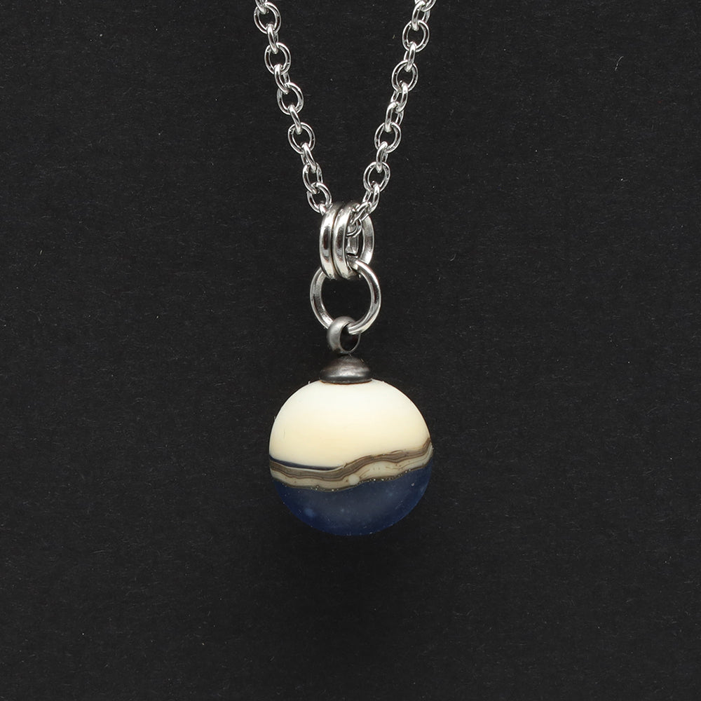Mid Blue and Ivory Sphere Charm Stainless Steel Necklace