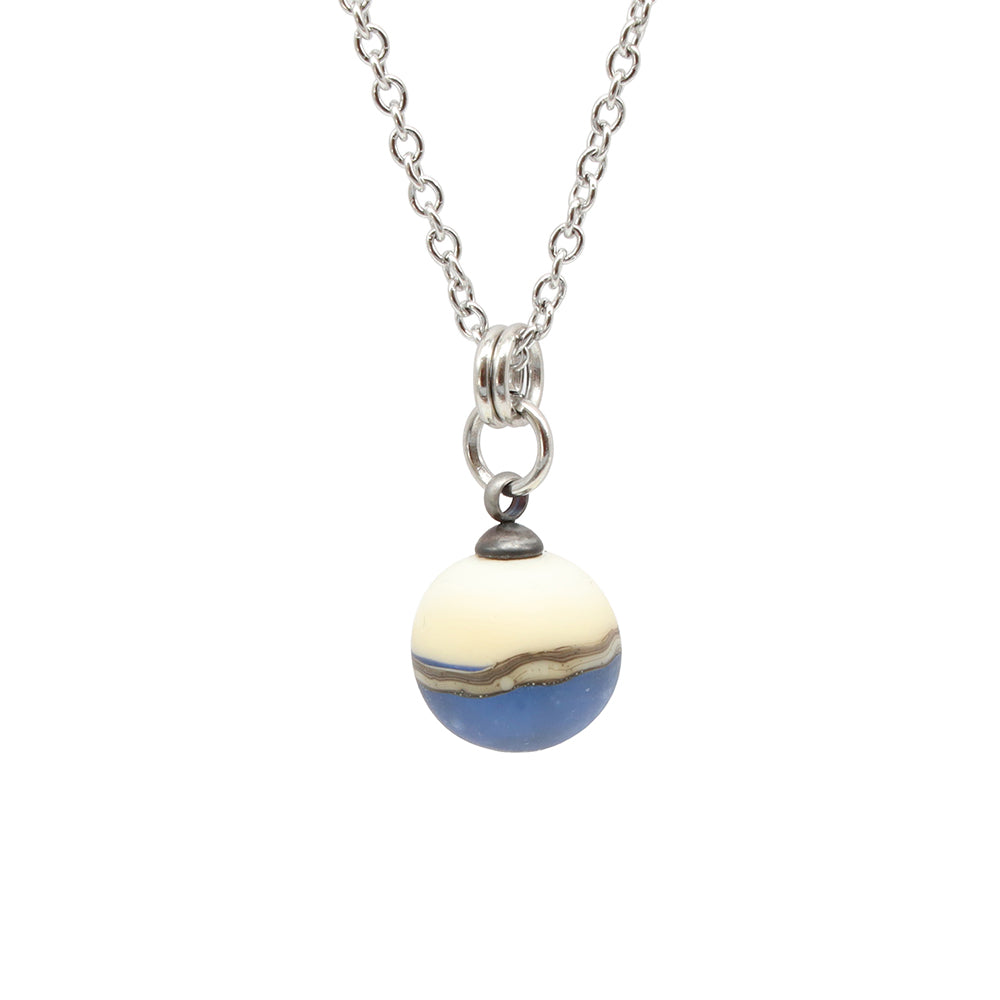 Mid Blue and Ivory Sphere Charm Stainless Steel Necklace