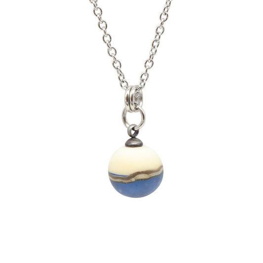 Mid Blue and Ivory Sphere Charm Stainless Steel Necklace
