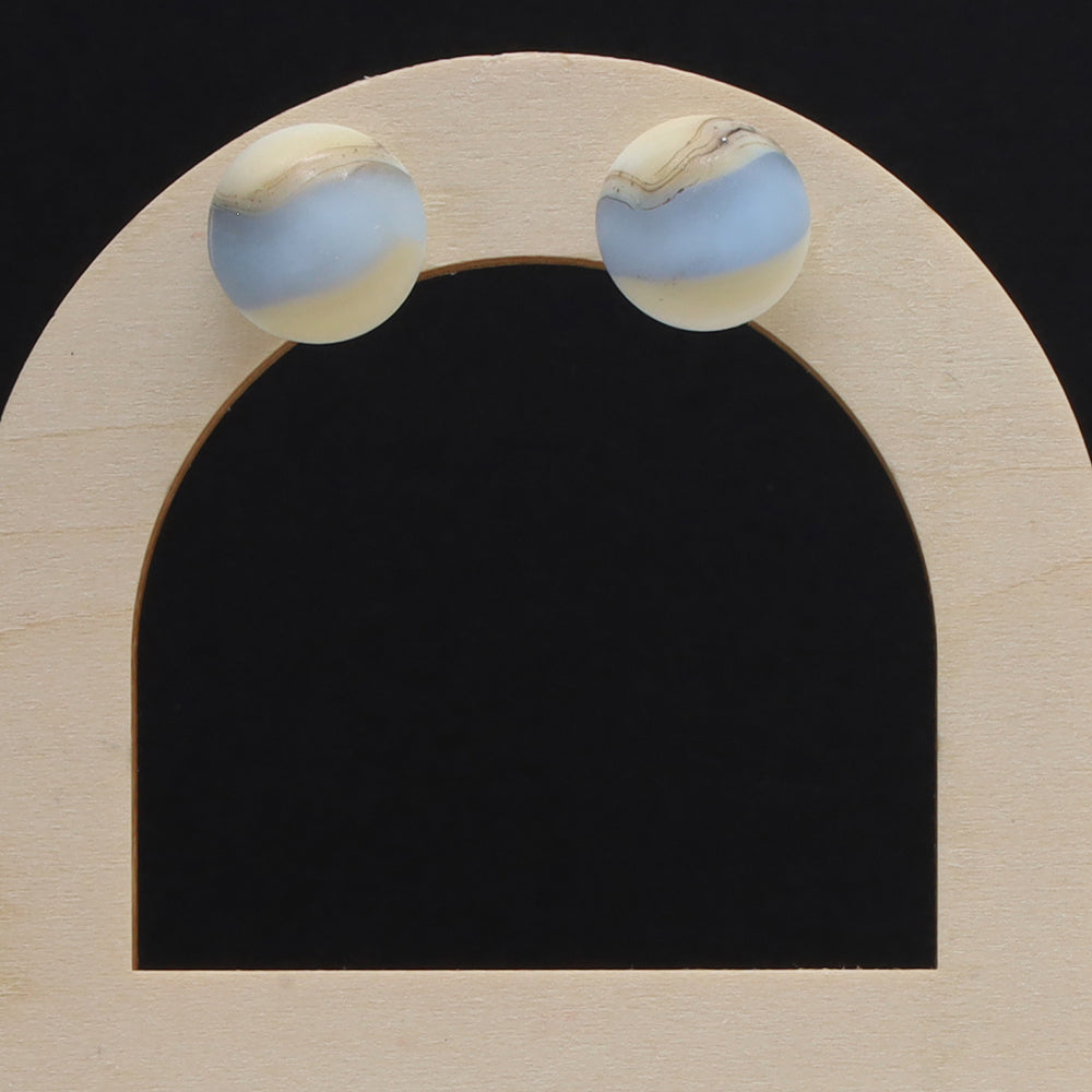 Frosted Mid Blue and Ivory Glass Stud Earrings