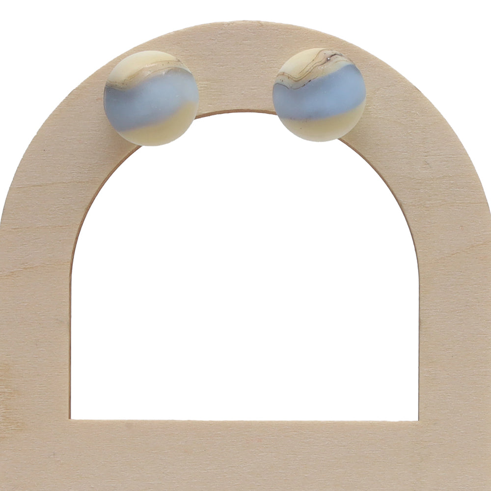 Frosted Mid Blue and Ivory Glass Stud Earrings