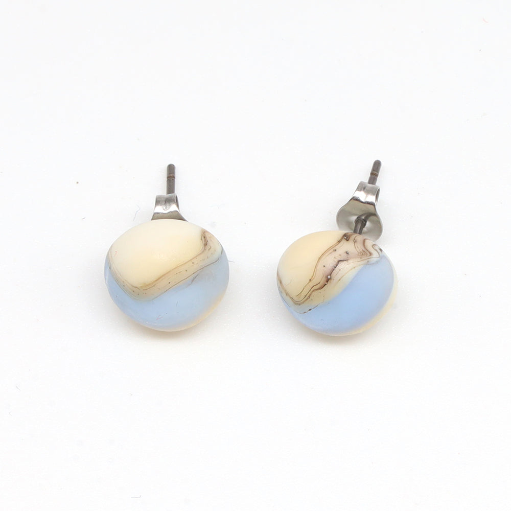 Frosted Mid Blue and Ivory Glass Stud Earrings