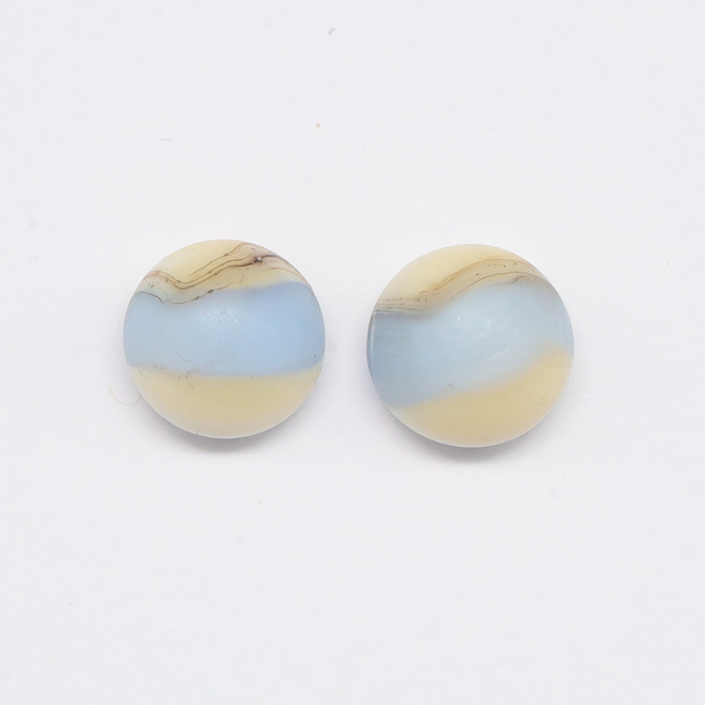 Frosted Mid Blue and Ivory Glass Stud Earrings