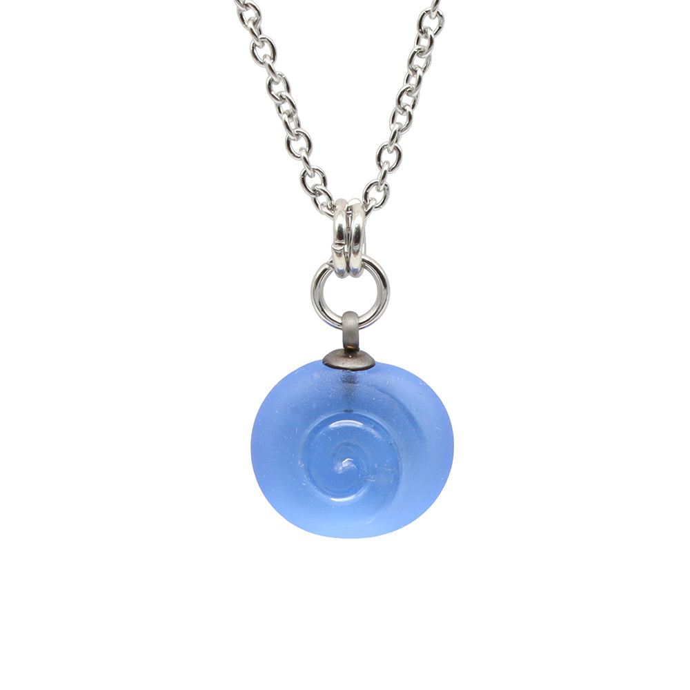Frosted Mid Blue Spiral Charm Stainless Steel Necklace