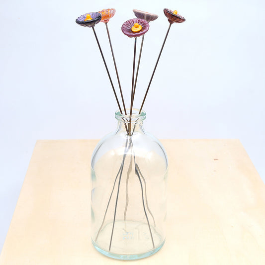 Five Purple Glass Daisy Flowers with Vase