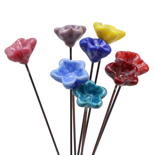 Rainbow of Speckled Opaque Glass Star Flowers with Vase