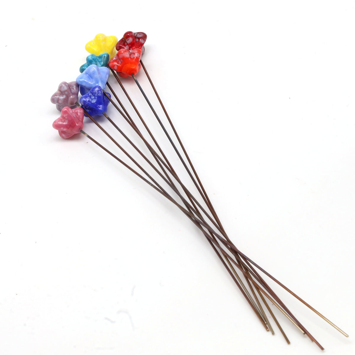 Rainbow of Speckled Opaque Glass Star Flowers with Vase