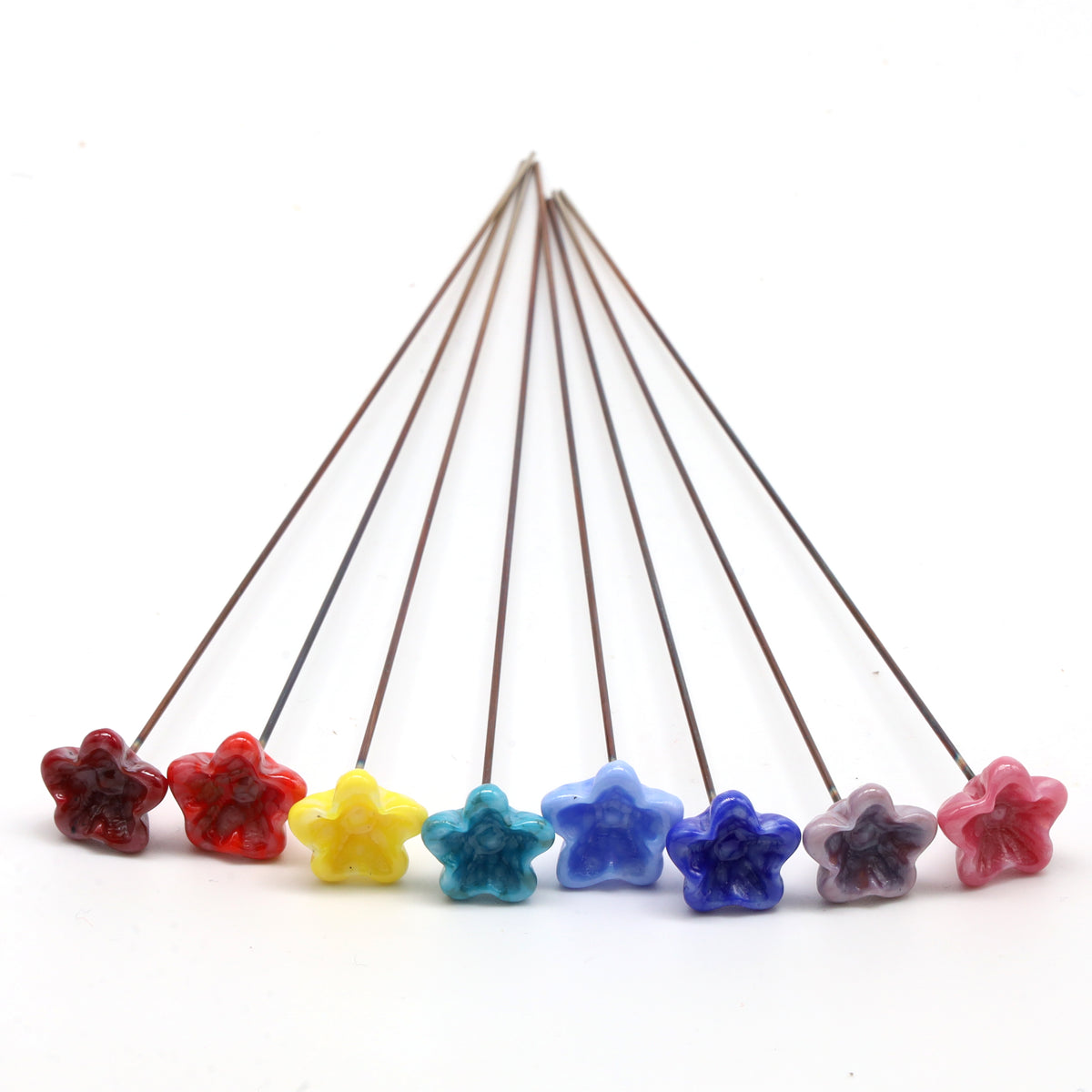 Rainbow of Speckled Opaque Glass Star Flowers with Vase