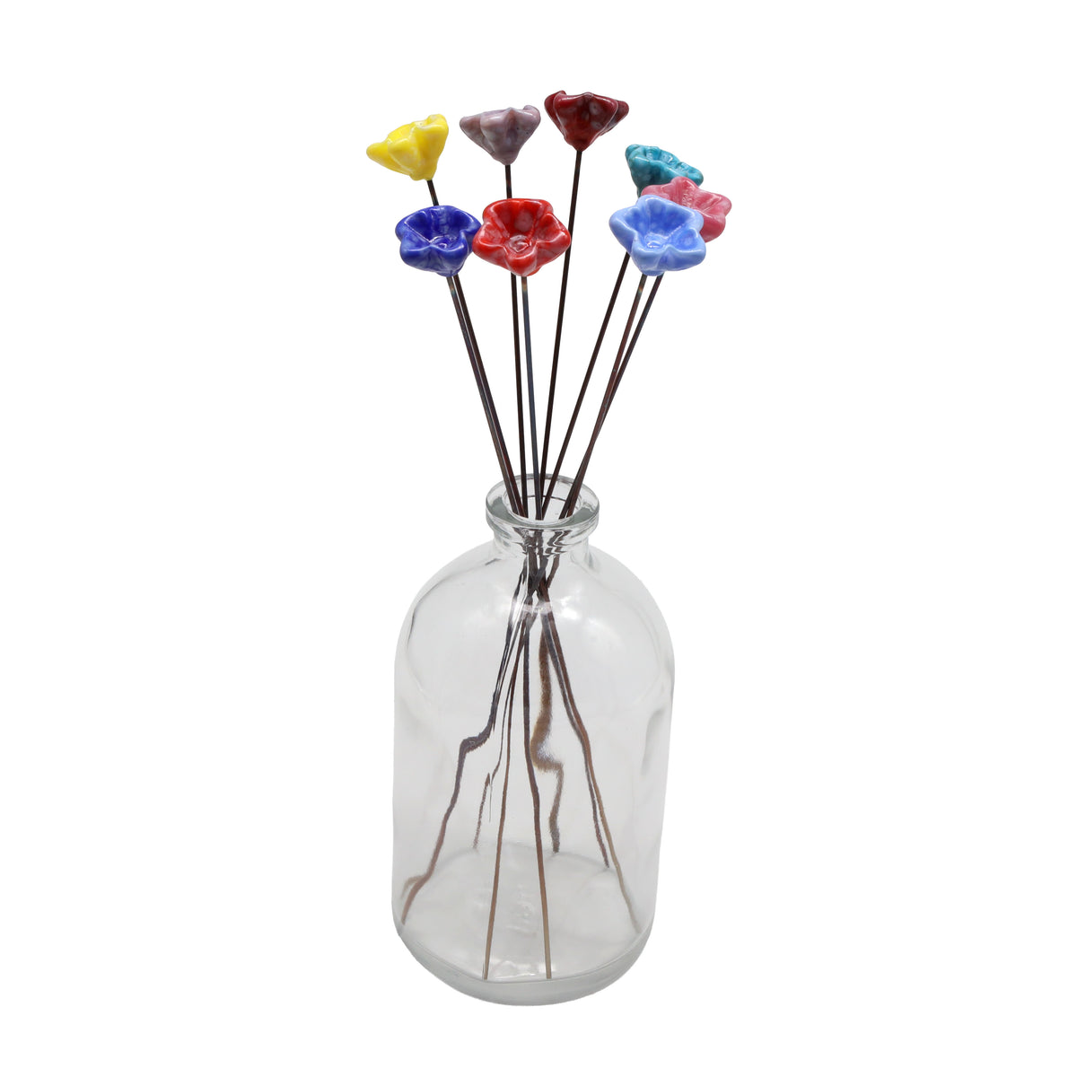 Rainbow of Speckled Opaque Glass Star Flowers with Vase
