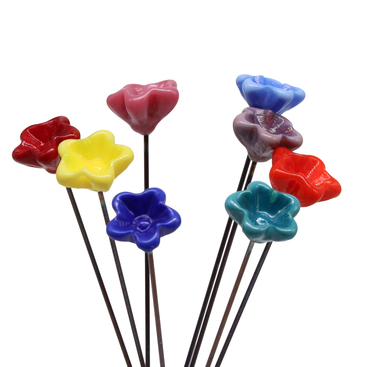 Rainbow of Opaque Glass Star Flowers with Vase
