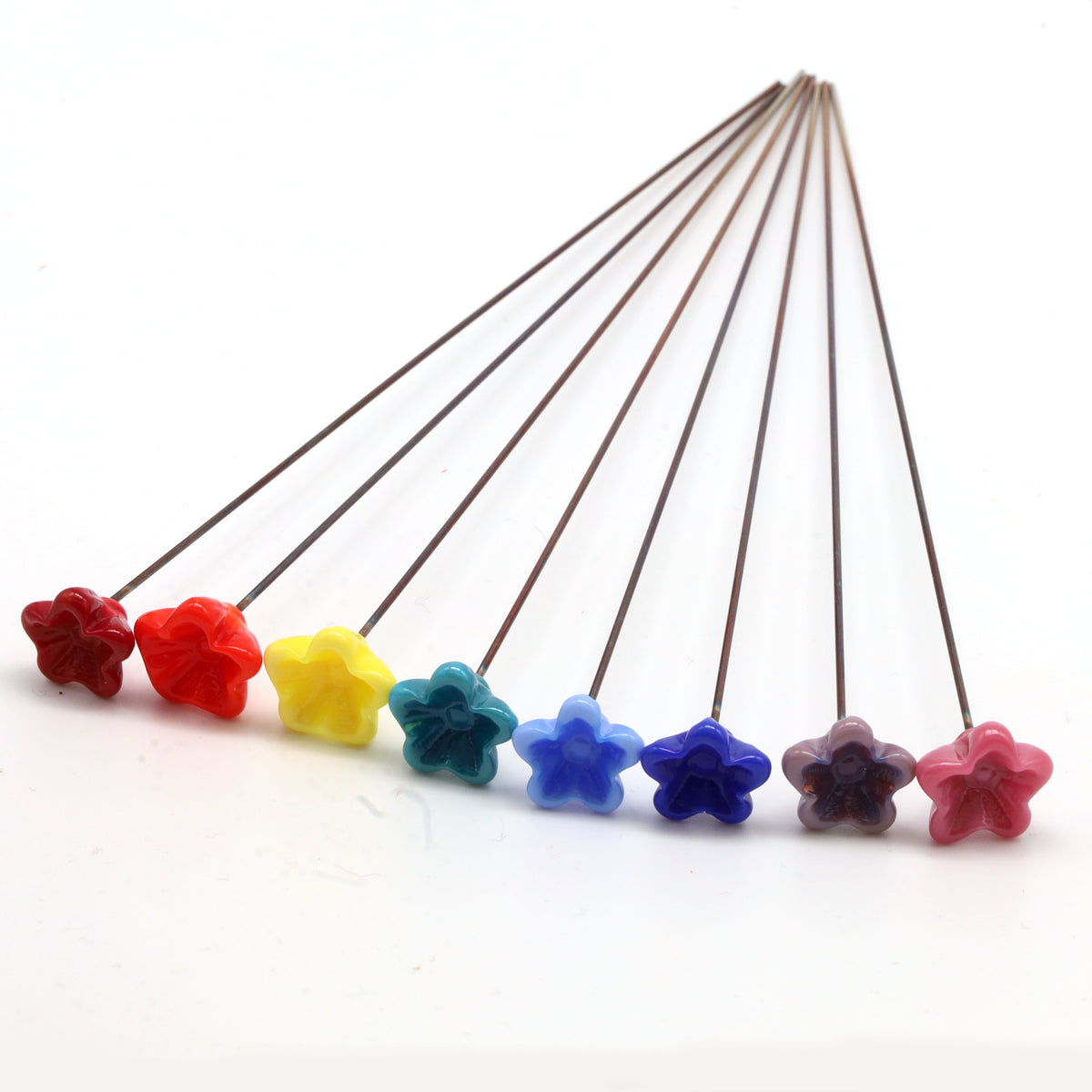 Rainbow of Opaque Glass Star Flowers with Vase