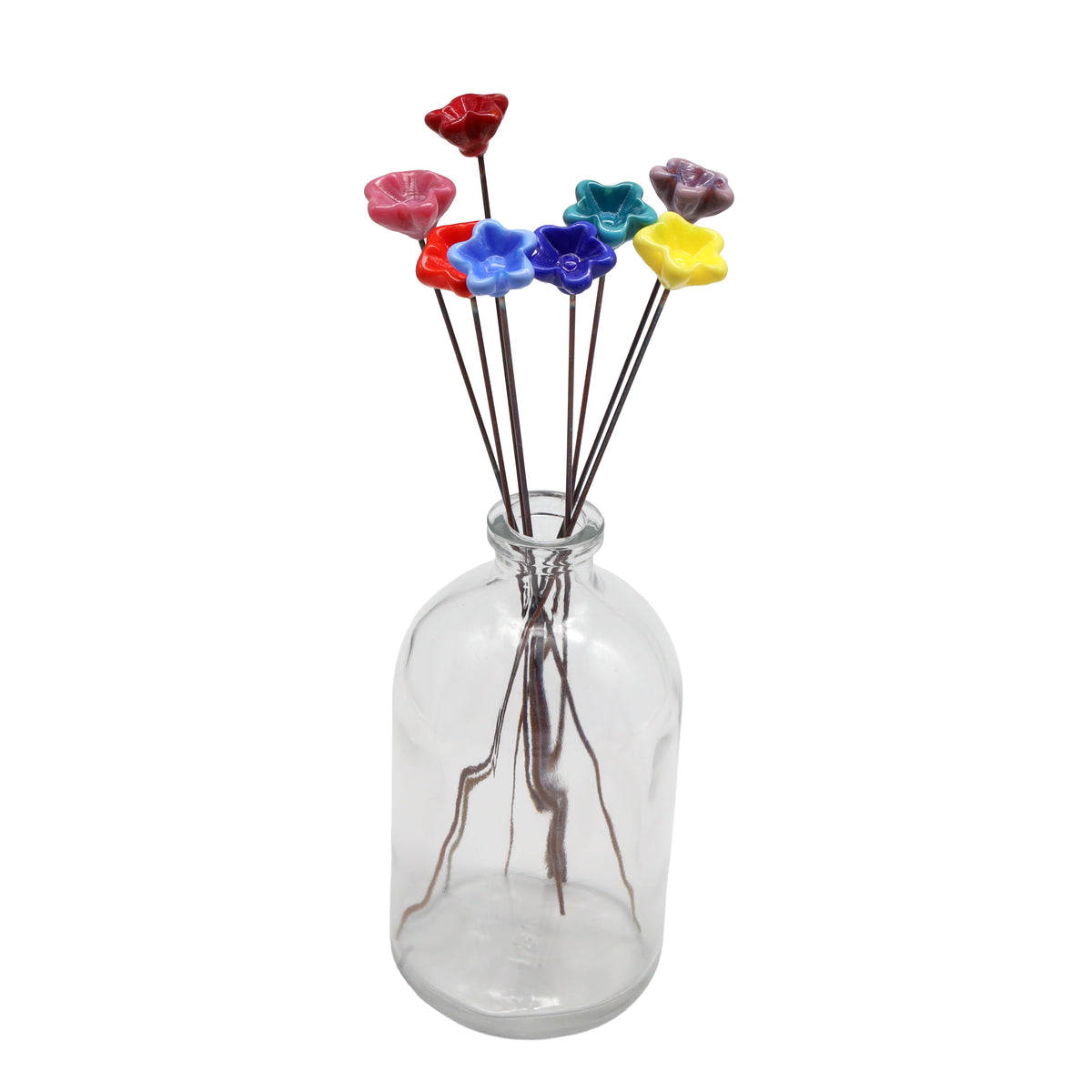 Rainbow of Opaque Glass Star Flowers with Vase