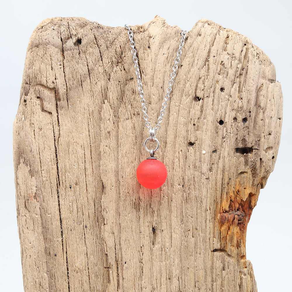 Frosted Orange Sphere Charm Stainless Steel Necklace
