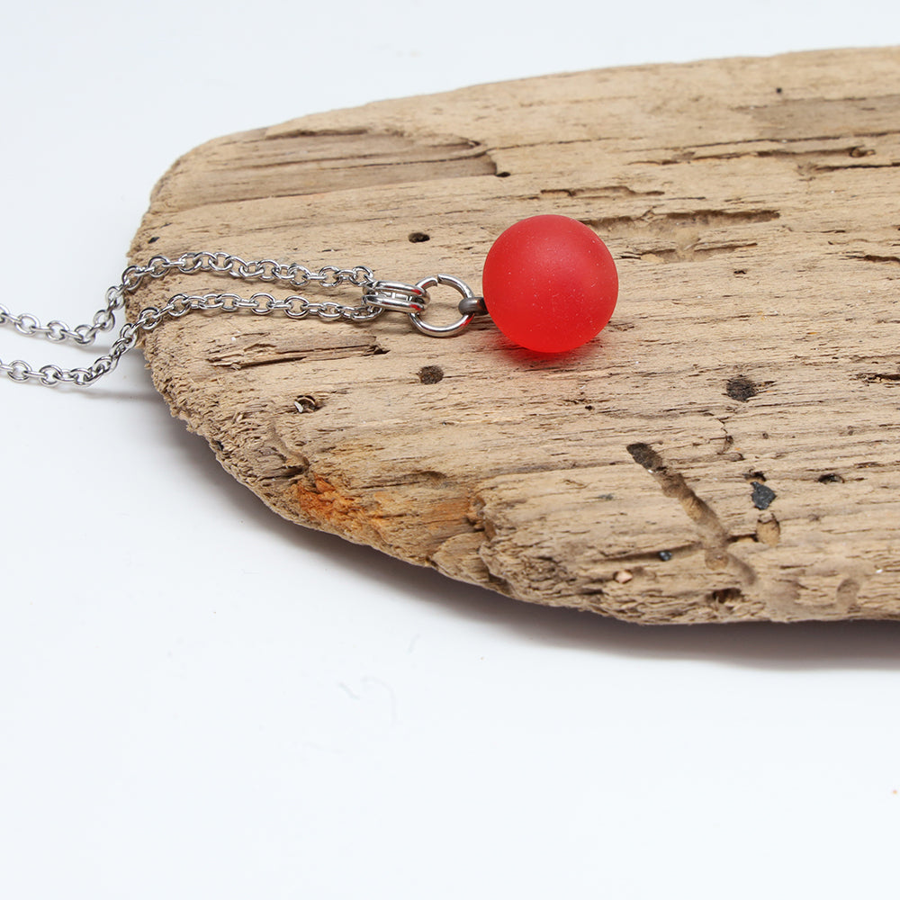 Frosted Orange Sphere Charm Stainless Steel Necklace