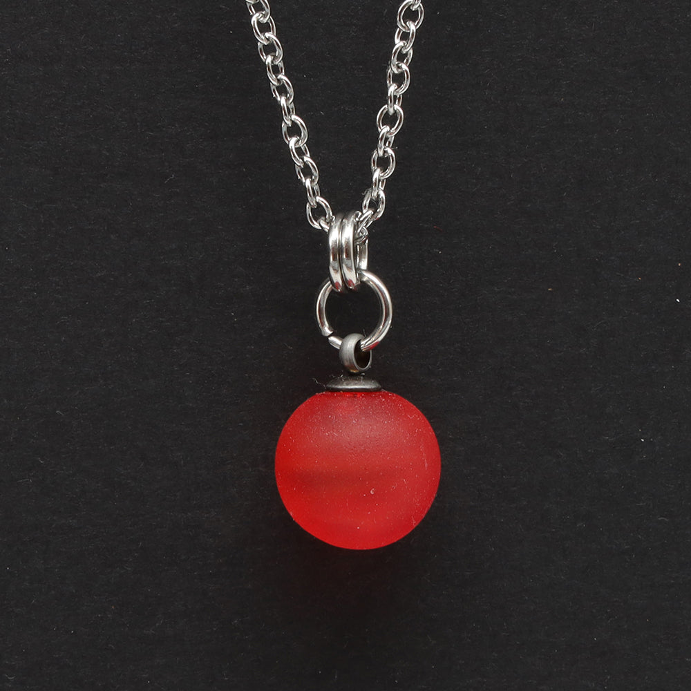 Frosted Orange Sphere Charm Stainless Steel Necklace