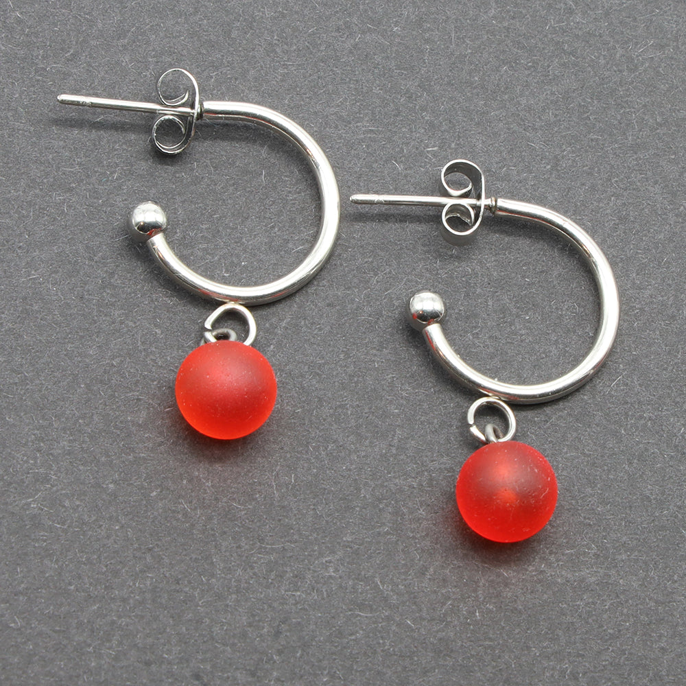 Frosted Orange Glass Half Hoop Earrings