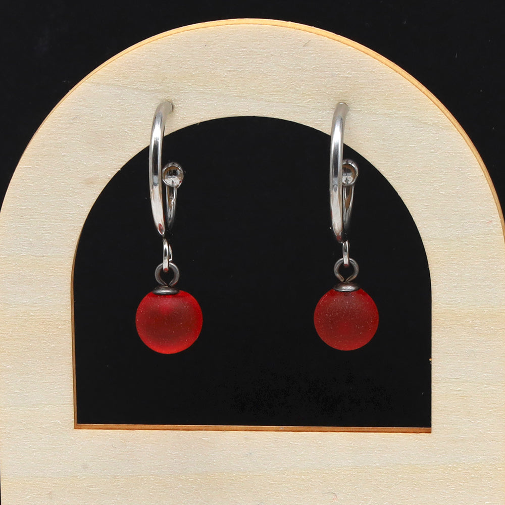 Frosted Orange Glass Half Hoop Earrings