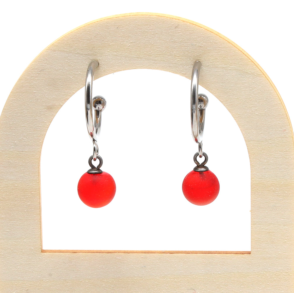 Frosted Orange Glass Half Hoop Earrings
