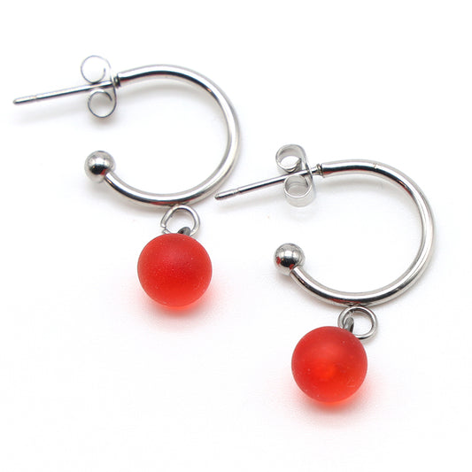 Frosted Orange Glass Half Hoop Earrings