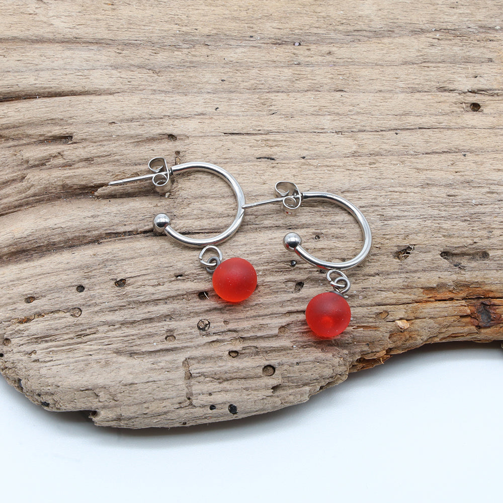 Frosted Orange Glass Half Hoop Earrings