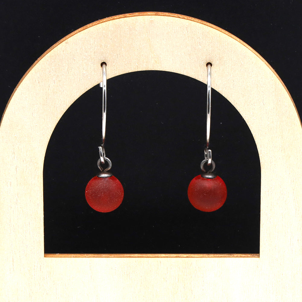 Frosted Orange Glass Hook Earrings