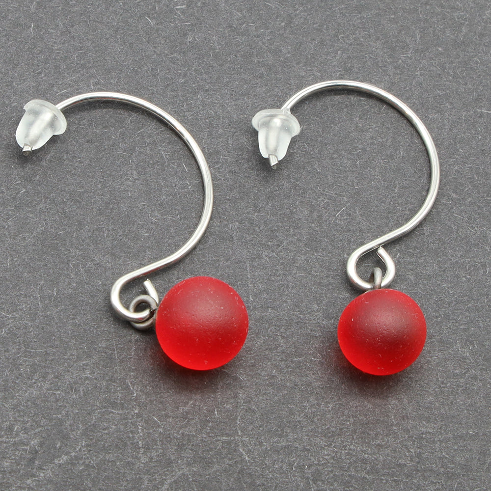 Frosted Orange Glass Hook Earrings