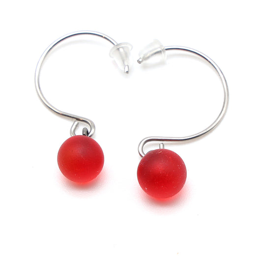 Frosted Orange Glass Hook Earrings