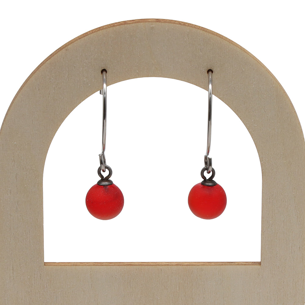 Frosted Orange Glass Hook Earrings