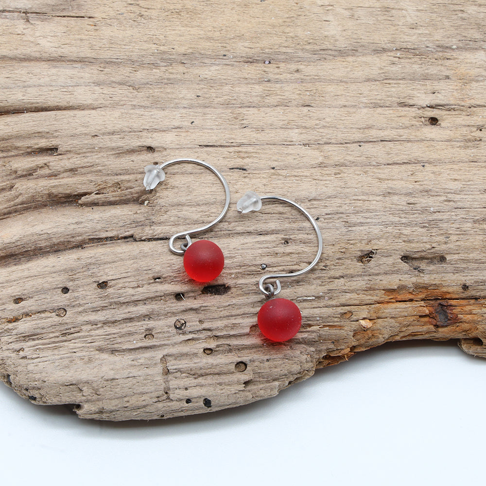 Frosted Orange Glass Hook Earrings