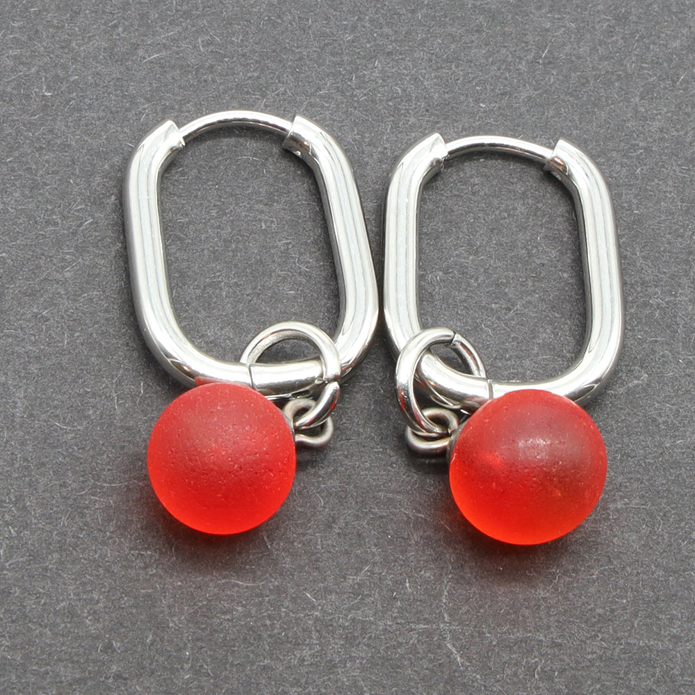 Frosted Orange Glass Oval Hoop Earrings