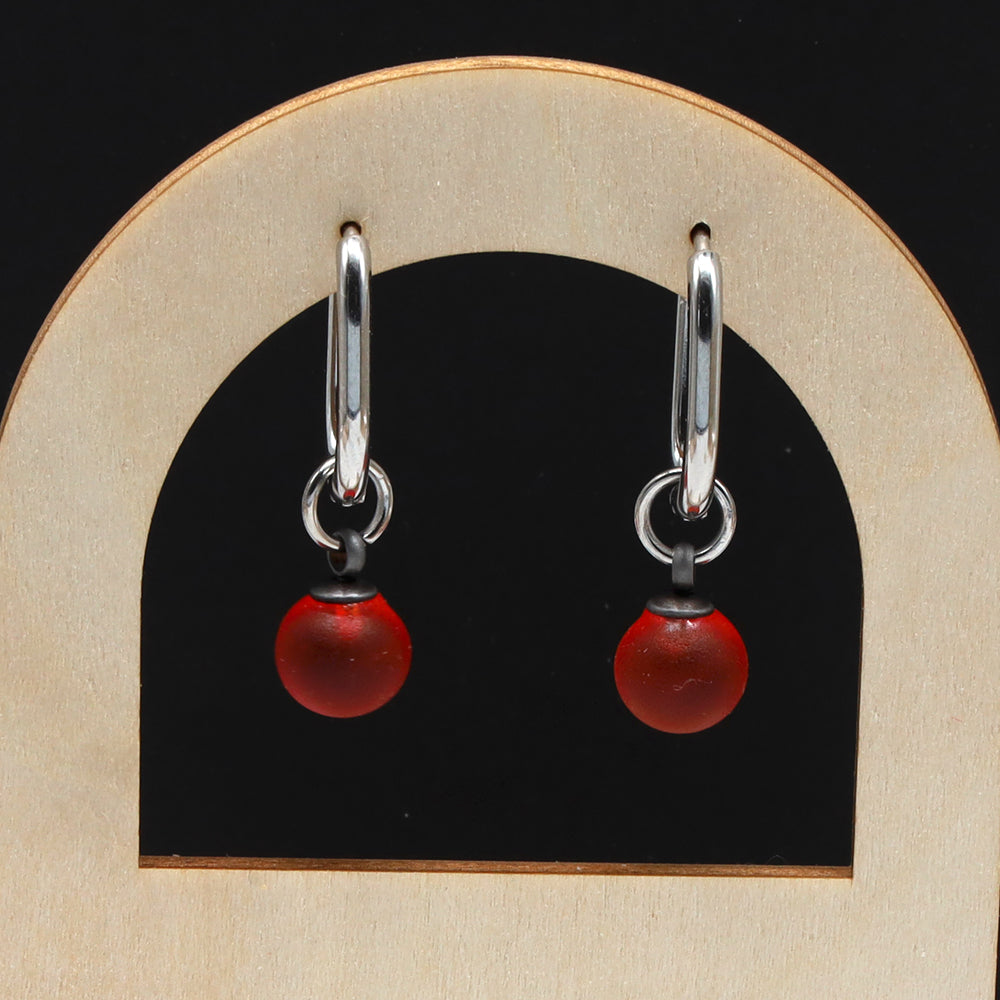 Frosted Orange Glass Oval Hoop Earrings