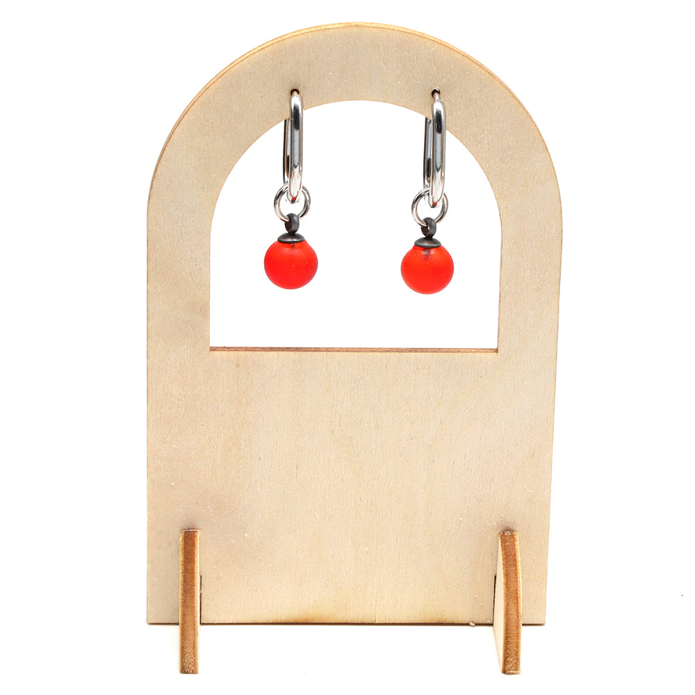 Frosted Orange Glass Oval Hoop Earrings