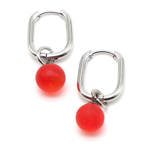 Frosted Orange Glass Oval Hoop Earrings