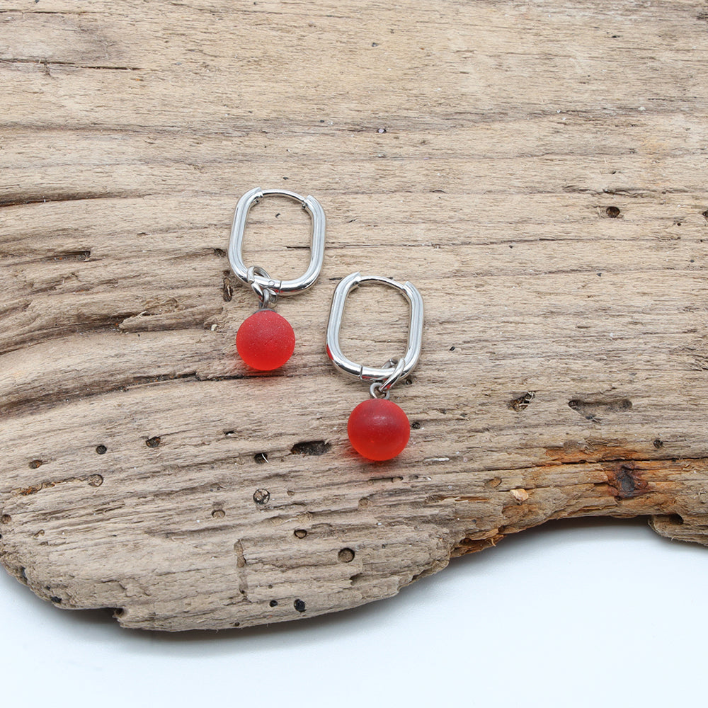 Frosted Orange Glass Oval Hoop Earrings