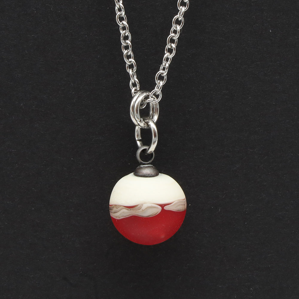 Orange and Ivory Sphere Charm Stainless Steel Necklace