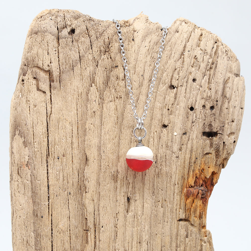 Orange and Ivory Sphere Charm Stainless Steel Necklace
