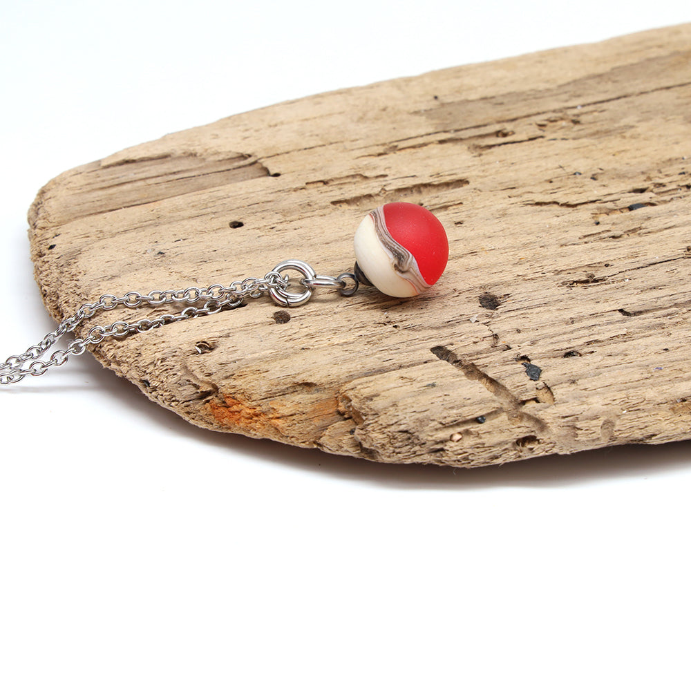 Orange and Ivory Sphere Charm Stainless Steel Necklace