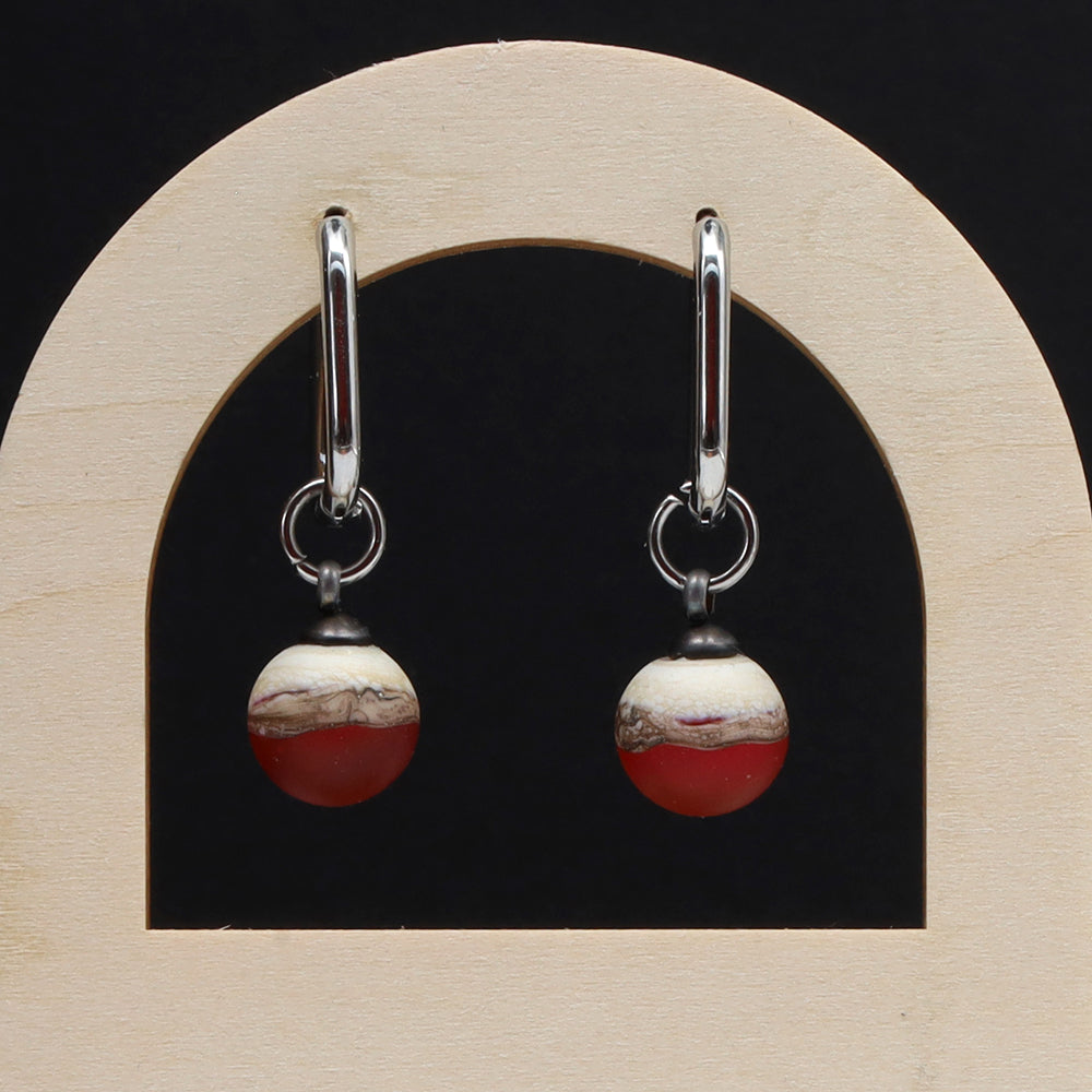 Frosted Orange and Ivory Glass Oval Hoop Earrings