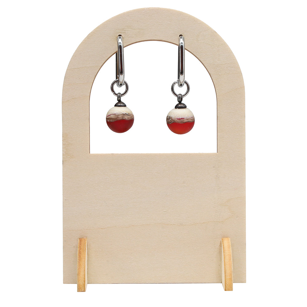 Frosted Orange and Ivory Glass Oval Hoop Earrings