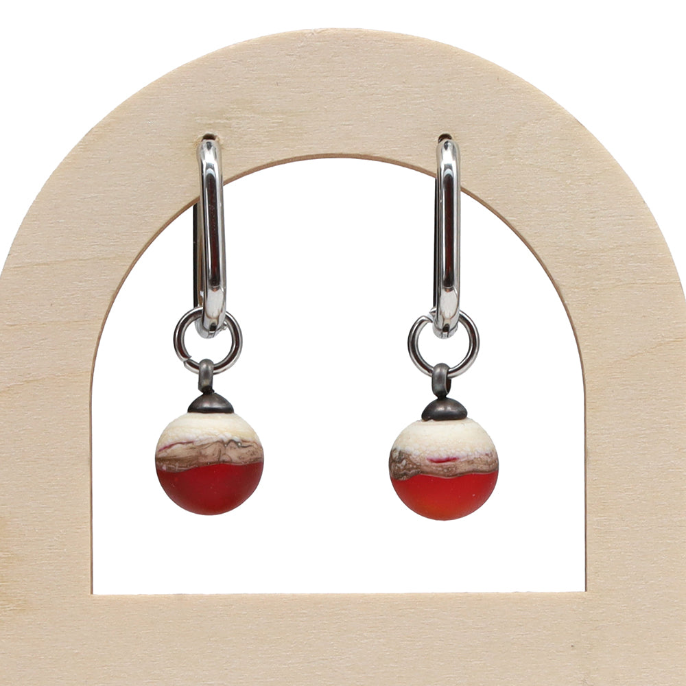 Frosted Orange and Ivory Glass Oval Hoop Earrings
