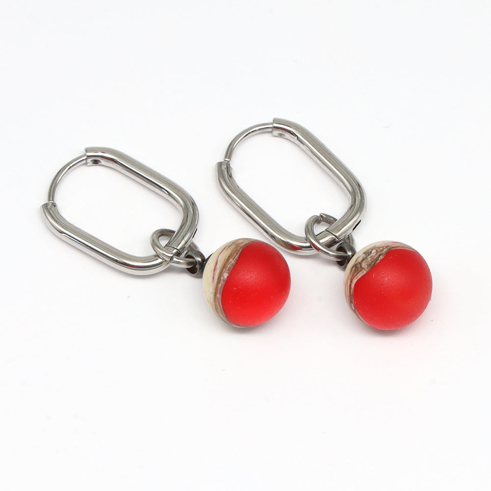 Frosted Orange and Ivory Glass Oval Hoop Earrings