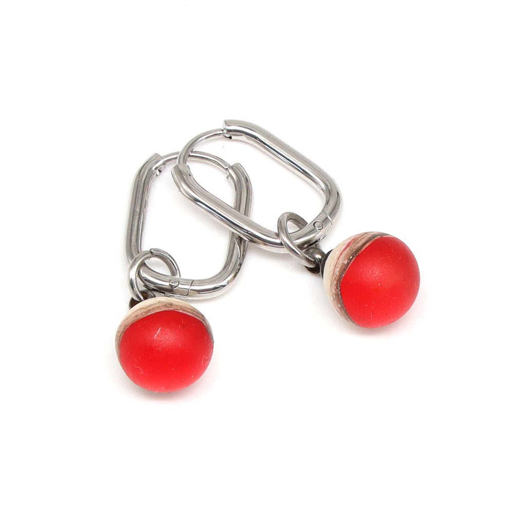 Frosted Orange and Ivory Glass Oval Hoop Earrings