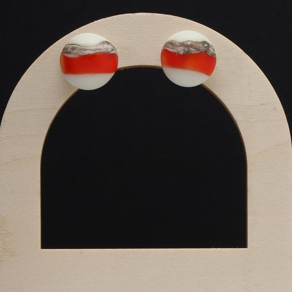 Frosted Orange and Ivory Glass Stud Earrings