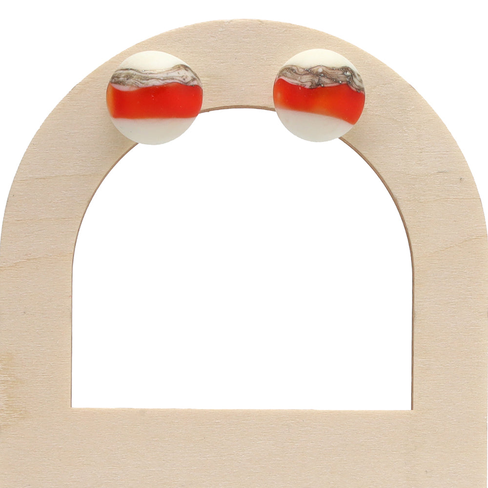 Frosted Orange and Ivory Glass Stud Earrings