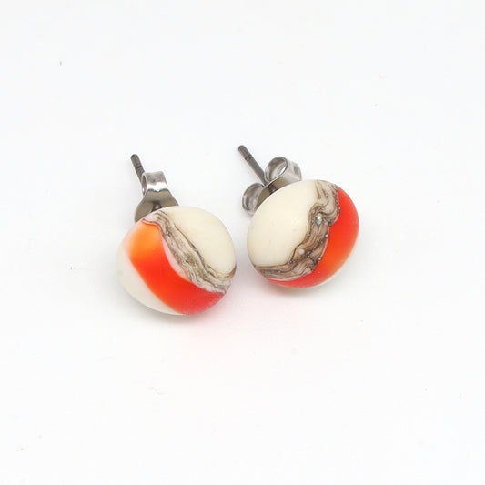 Frosted Orange and Ivory Glass Stud Earrings